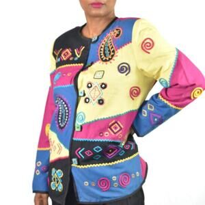 Allure Blazer Jacket Vintage Pink Multicolor Retro Colorblock Wearable Art Small
